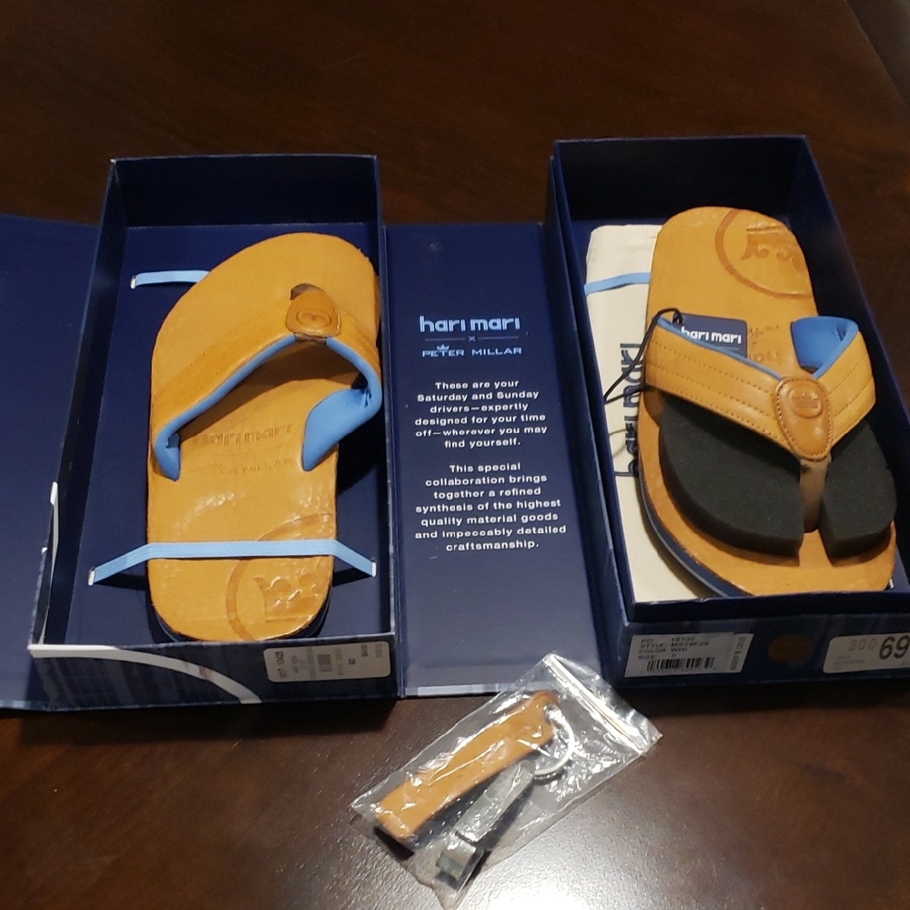 Peter Millar Tan and Blue Flip-Flops